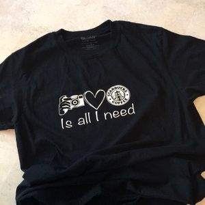 Black T-shirt /photography, coffee, love sz small